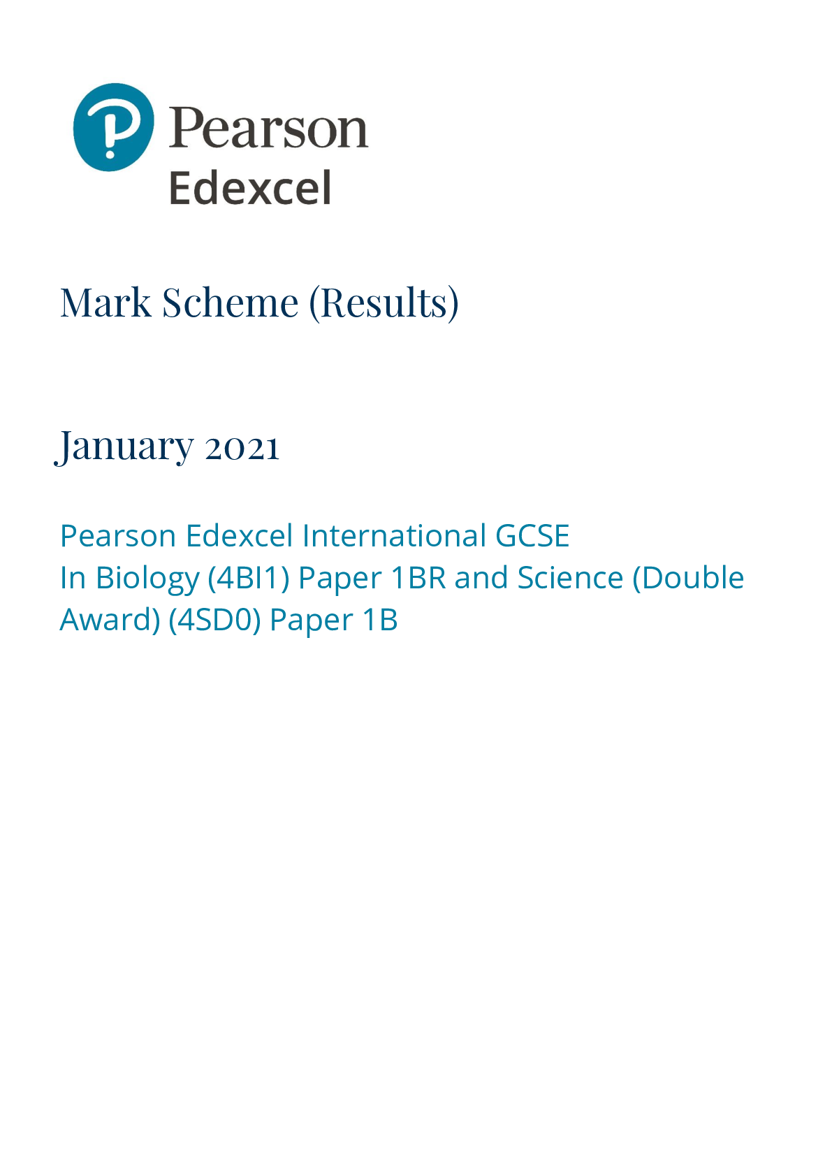 Preview image for Pearson Edexcel International GCSE_Biology_4BI1/1BR Mark Scheme Jan 2021 | Paper 1B